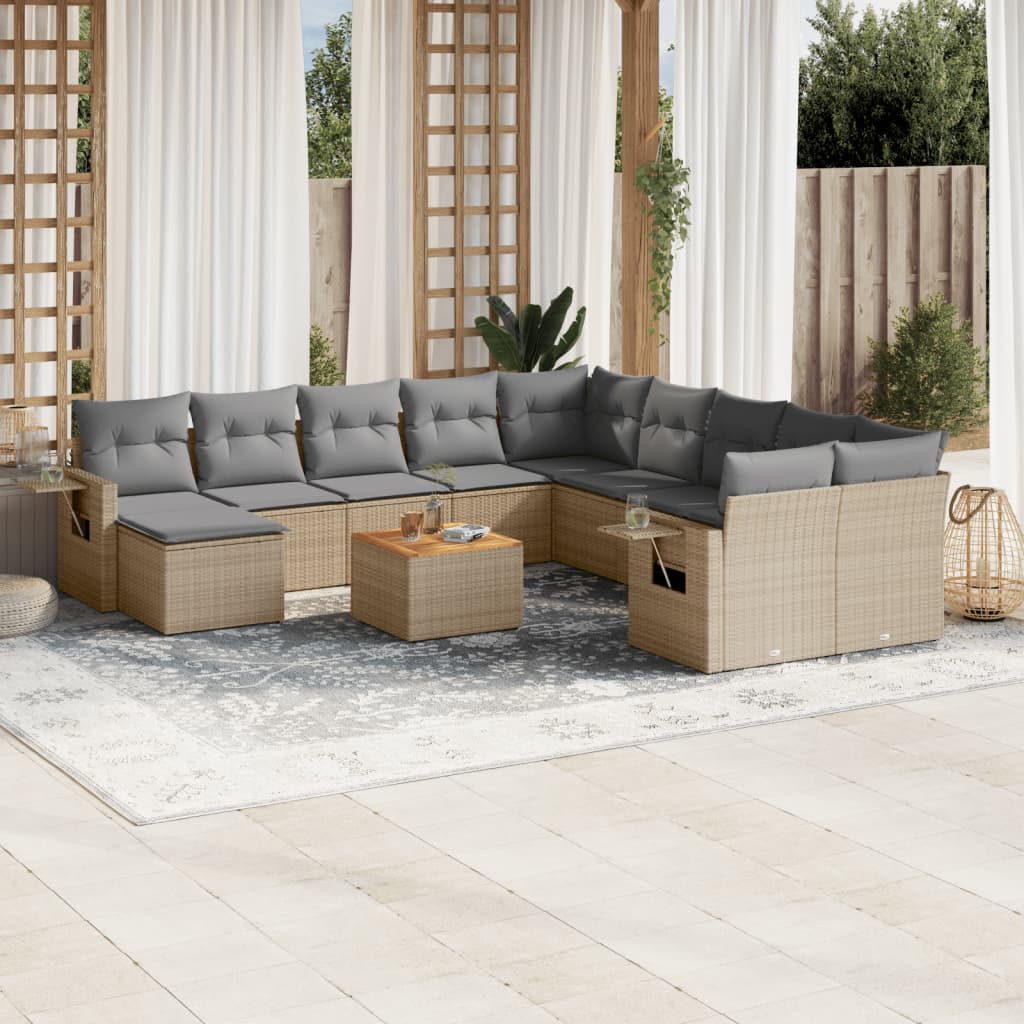 Set Divani da Giardino 12 pz con Cuscini Beige in Polyrattan - homemem39