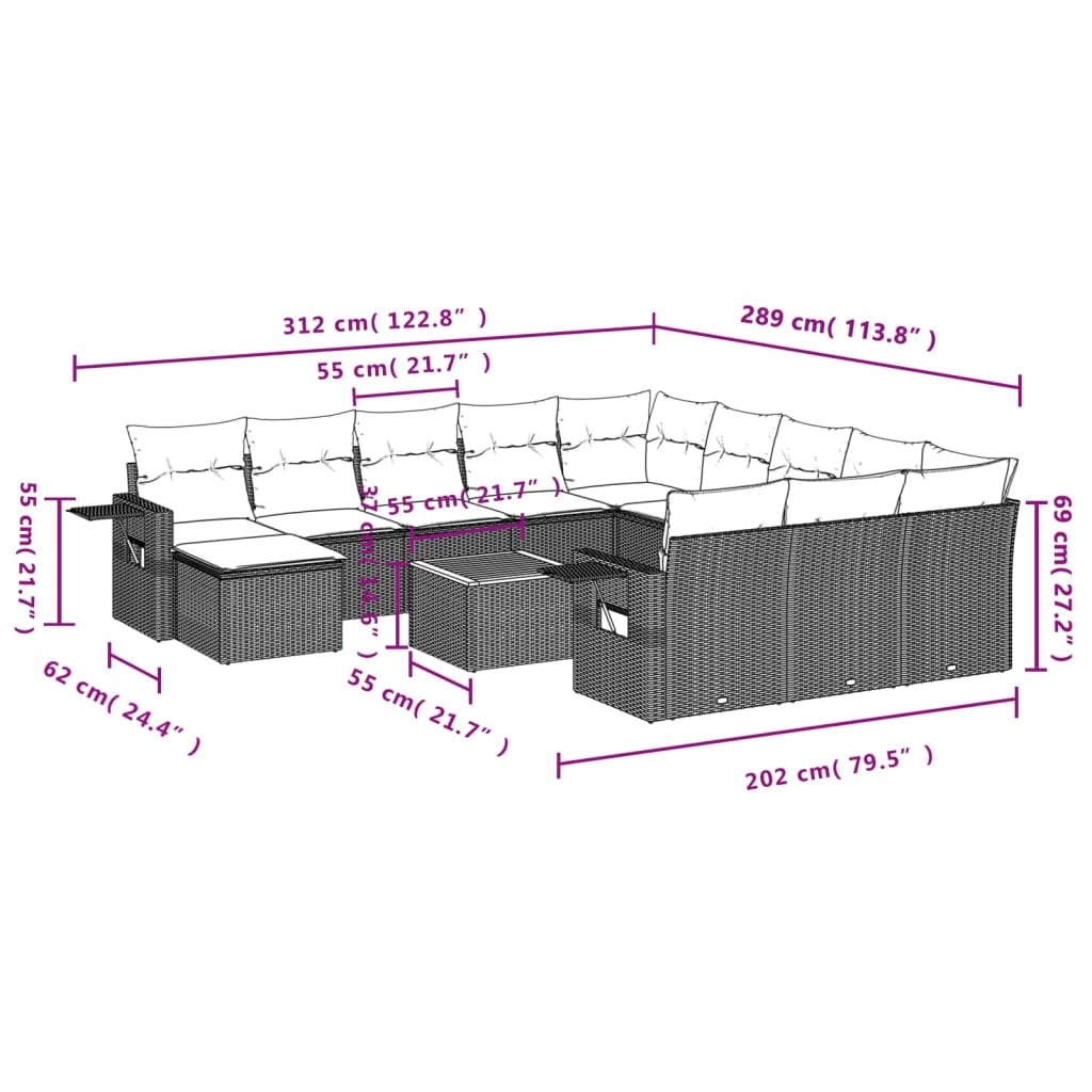 Set Divani da Giardino 13pz con Cuscini Nero in Polyrattan - homemem39