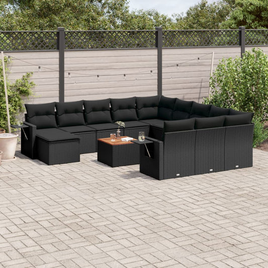 Set Divani da Giardino 13pz con Cuscini Nero in Polyrattan - homemem39