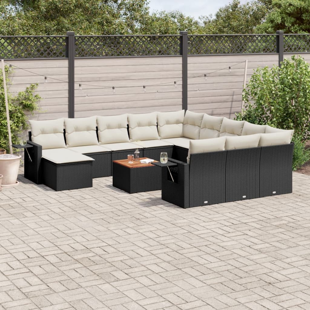 Set Divani da Giardino 13pz con Cuscini Nero in Polyrattan - homemem39