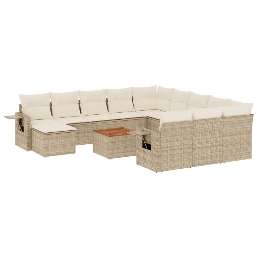 Set Divano da Giardino 13 pz con Cuscini Beige in Polyrattan