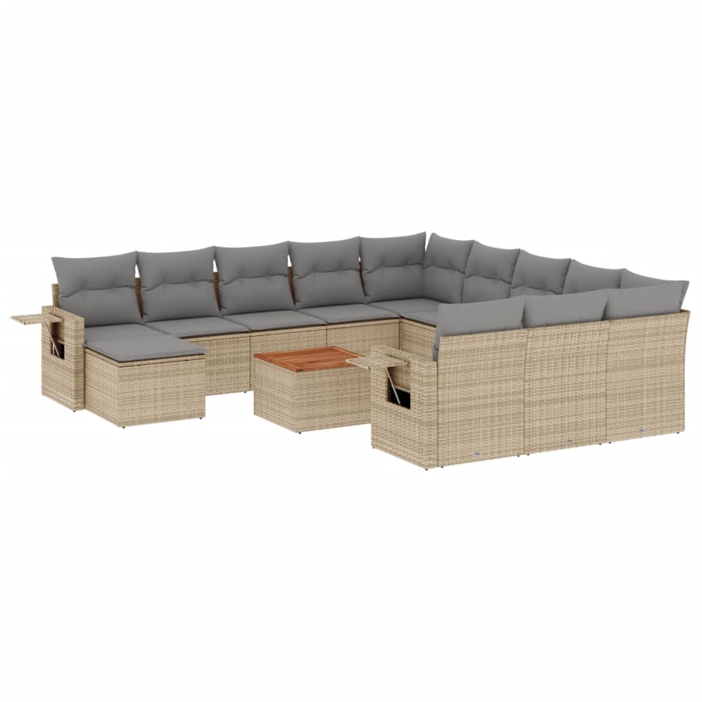 Set Divano da Giardino 13 pz con Cuscini Beige in Polyrattan - homemem39