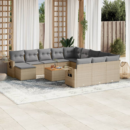 Set Divano da Giardino 13 pz con Cuscini Beige in Polyrattan - homemem39