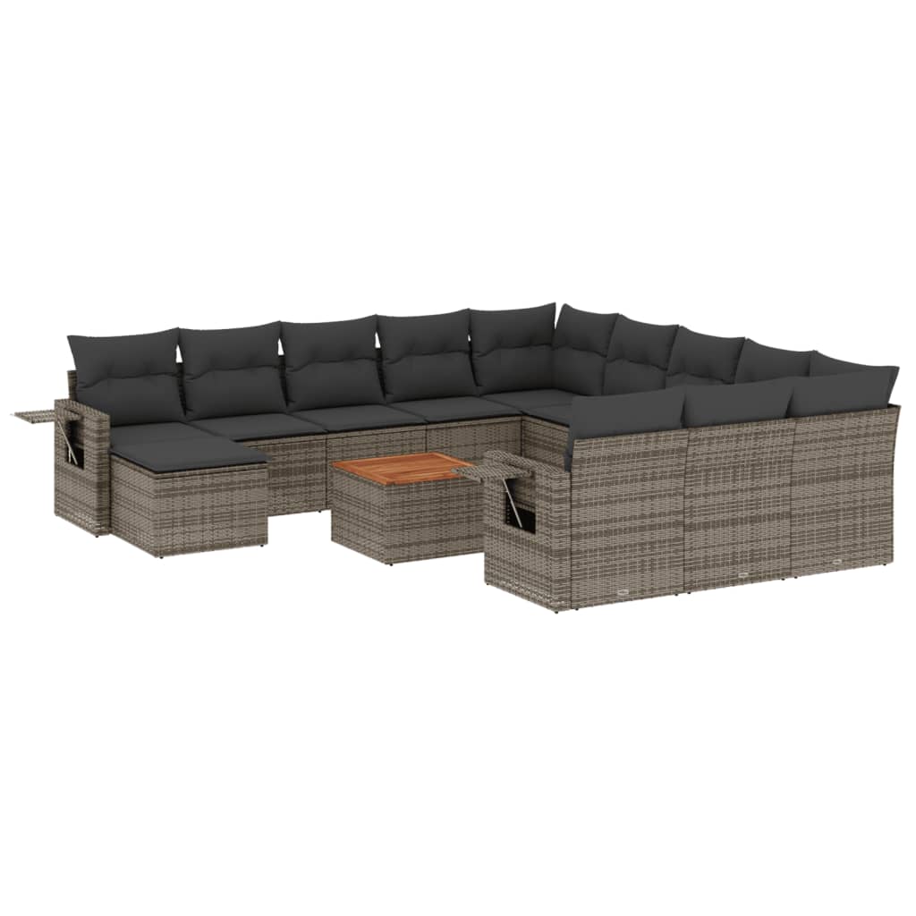 Set Divani da Giardino 13 pz con Cuscini Grigio in Polyrattan - homemem39