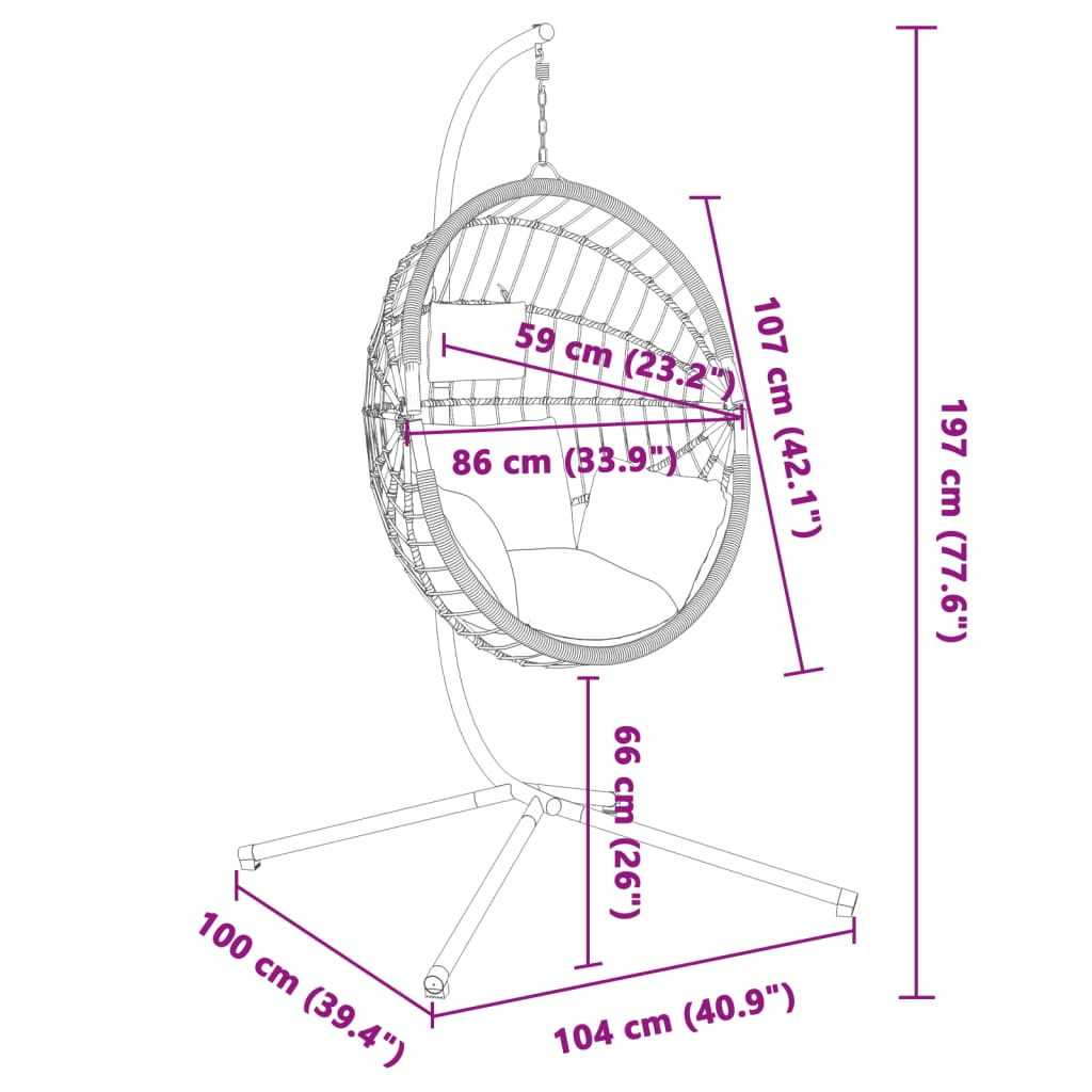 Sedia a Uovo Sospesa con Supporto Antracite Polyrattan/Acciaio - homemem39