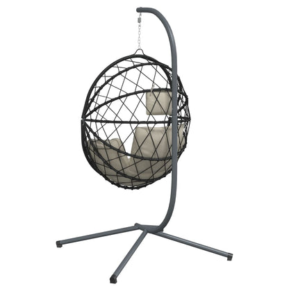 Sedia a Uovo Sospesa con Supporto Beige in Polyrattan e Acciaio - homemem39