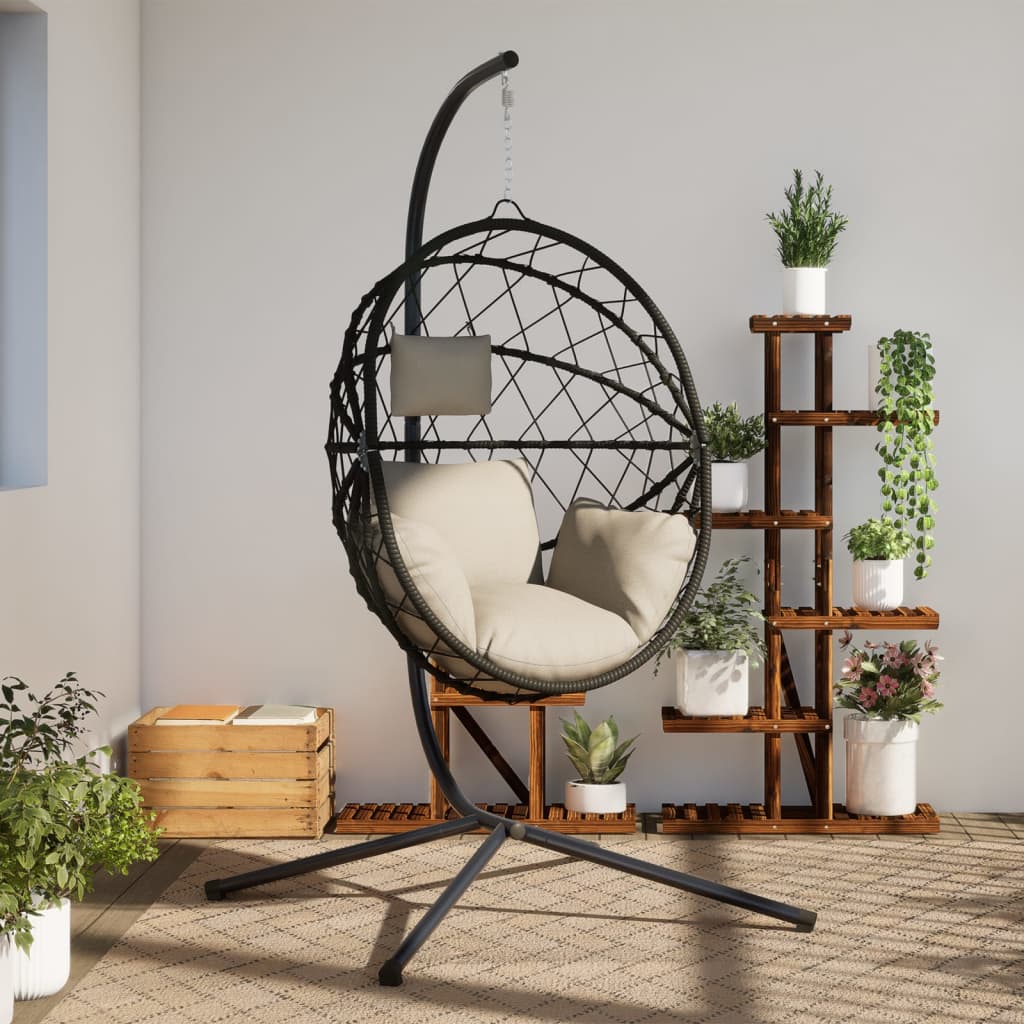 Sedia a Uovo Sospesa con Supporto Beige in Polyrattan e Acciaio - homemem39