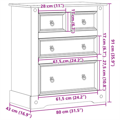 Cassettiera Corona 80x43x91 cm in Legno Massello di Pino - homemem39