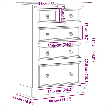 Cassettiera Corona 80x43x114 cm in Legno Massello di Pino - homemem39