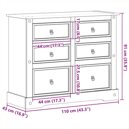 Cassettiera Corona 110x43x91 cm in Legno Massello di Pino - homemem39