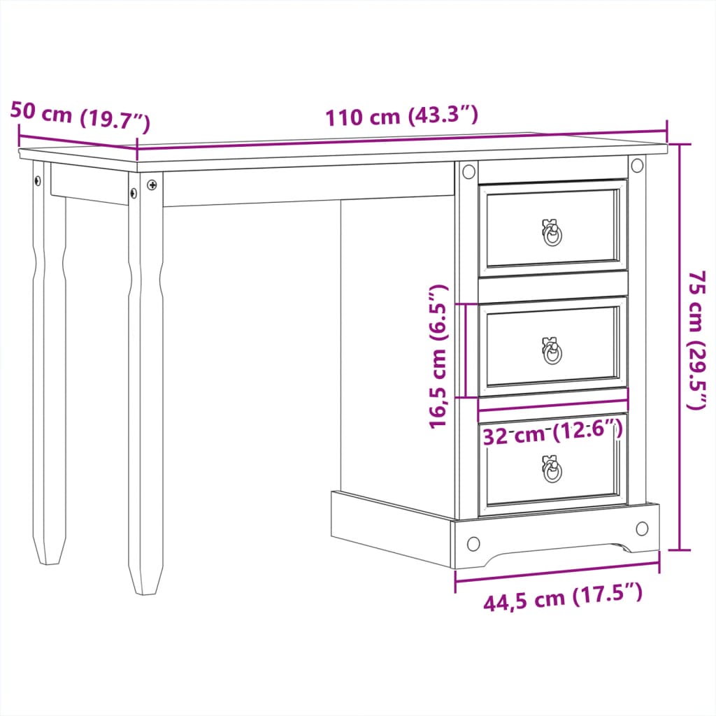 Toeletta Corona 110x47x75 cm in Legno Massello di Pino - homemem39