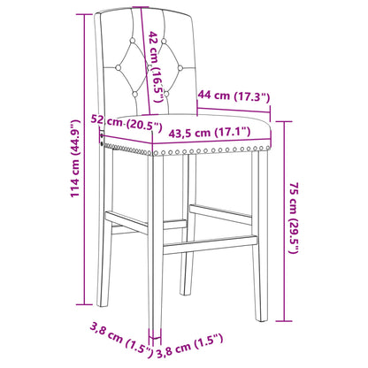 Sedie da Bar 2 pz in Legno Massello di Hevea e Tessuto - homemem39