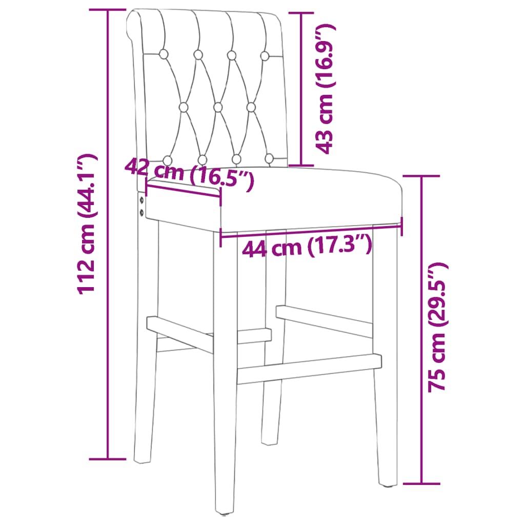 Sedie da Bar 2 pz in Legno Massello di Hevea e Tessuto - homemem39