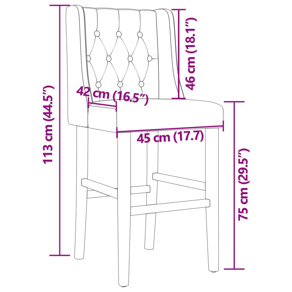 Sedie da Bar 2 pz in Legno Massello di Hevea e Tessuto - homemem39