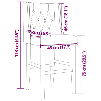 Sedie da Bar 2 pz in Legno Massello di Hevea e Tessuto - homemem39