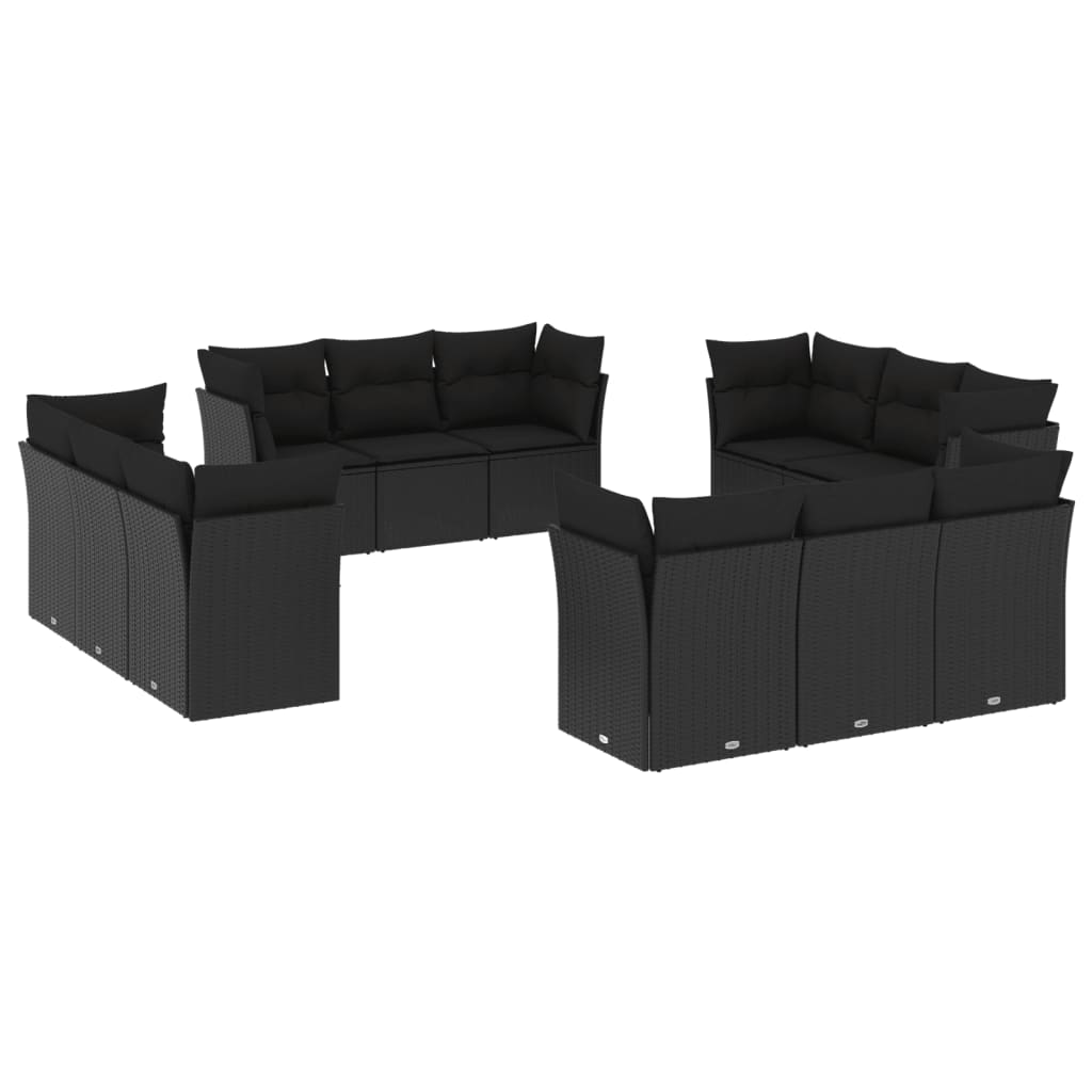 Set Divani da Giardino 12 pz con Cuscini Nero in Polyrattan - homemem39