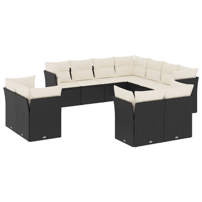 Set Divani da Giardino 11 pz con Cuscini in Polyrattan Nero - homemem39