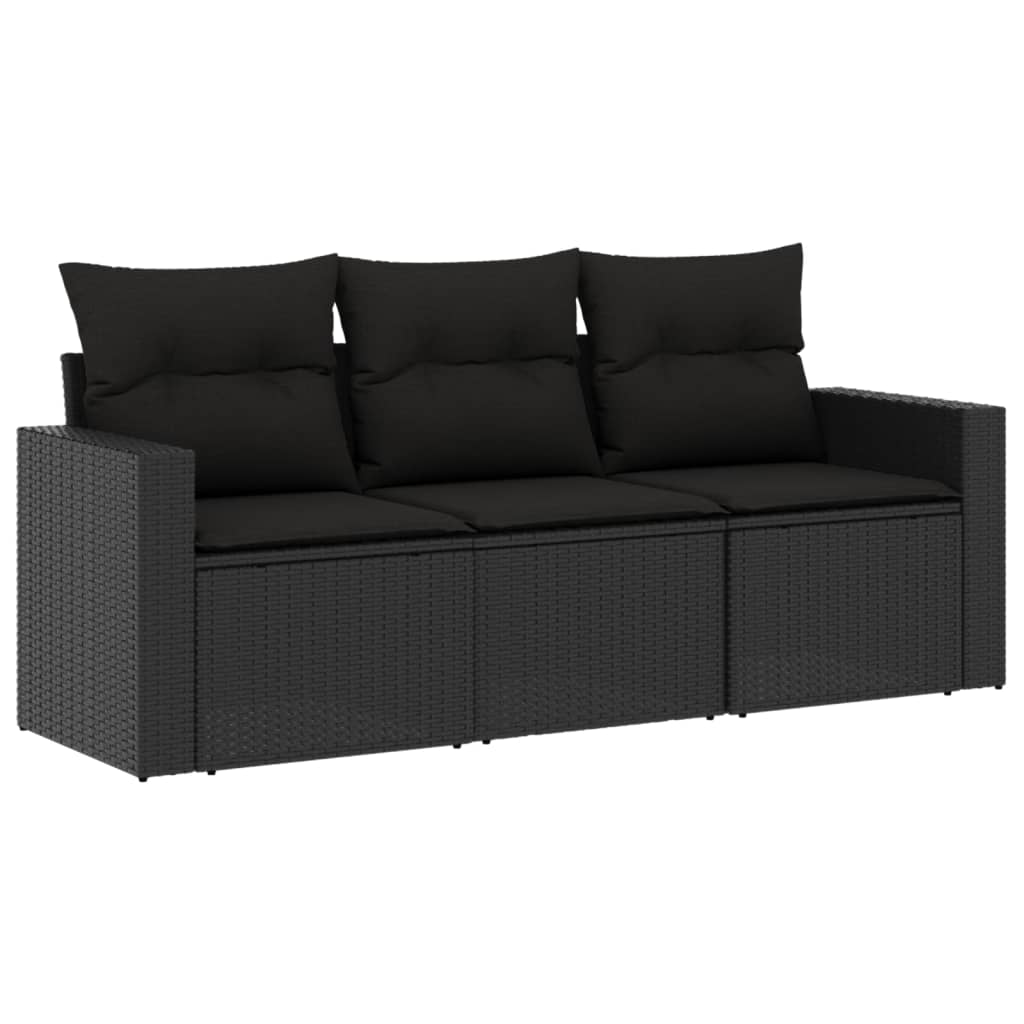 Set Divani da Giardino 3 pz con Cuscini in Polyrattan Nero - homemem39