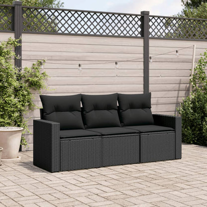 Set Divani da Giardino 3 pz con Cuscini in Polyrattan Nero - homemem39