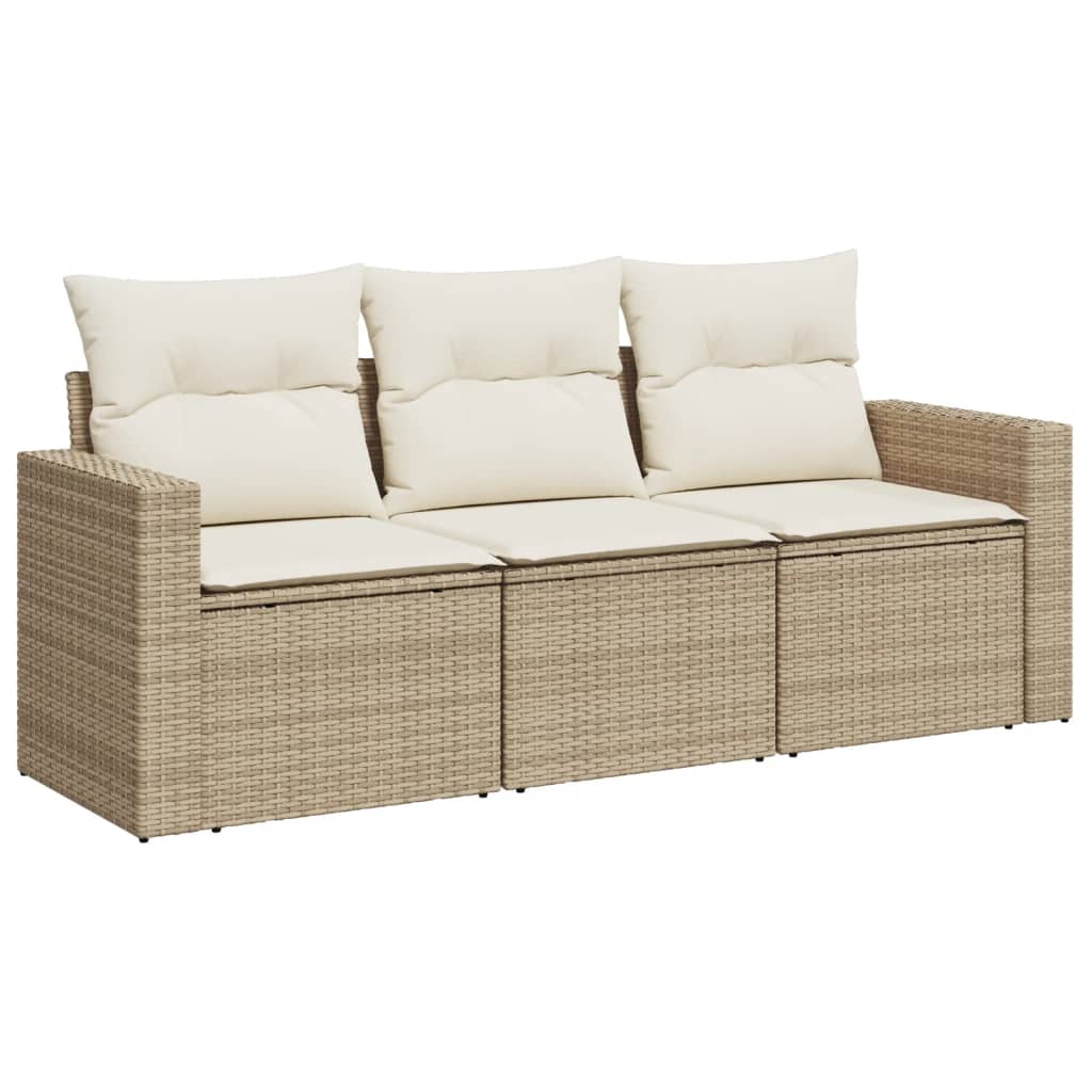 Set Divano da Giardino 3 pz con Cuscini Beige in Polyrattan - homemem39