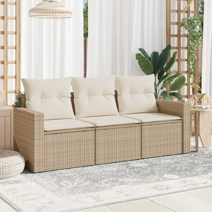 Set Divano da Giardino 3 pz con Cuscini Beige in Polyrattan - homemem39