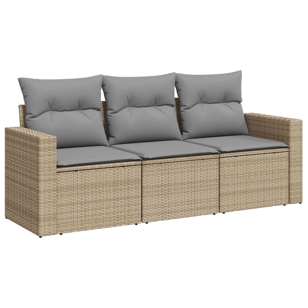 Set Divano da Giardino 3 pz con Cuscini Beige in Polyrattan - homemem39