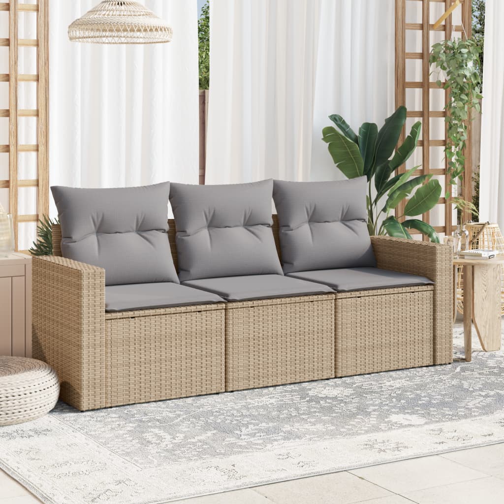 Set Divano da Giardino 3 pz con Cuscini Beige in Polyrattan - homemem39