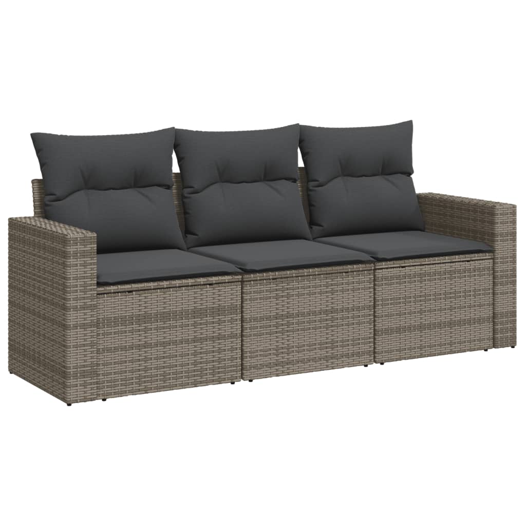 Set Divani da Giardino 3 pz con Cuscini Grigio in Polyrattan - homemem39