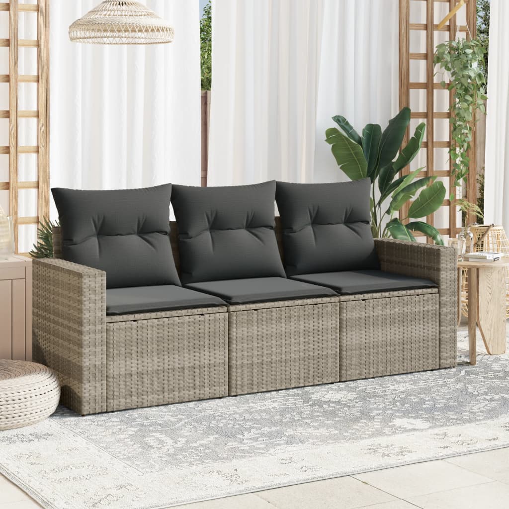 Set Divano da Giardino 3pz con Cuscini Grigio Chiaro Polyrattan - homemem39