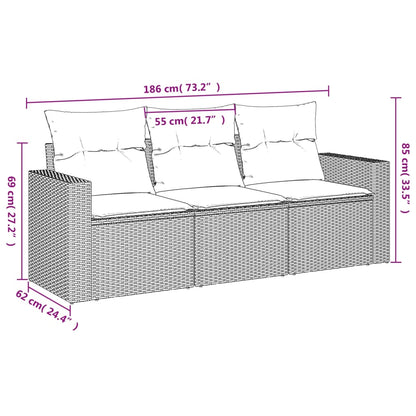 3-teiliges Gartensofa-Set mit braunen Polyrattan-Kissen