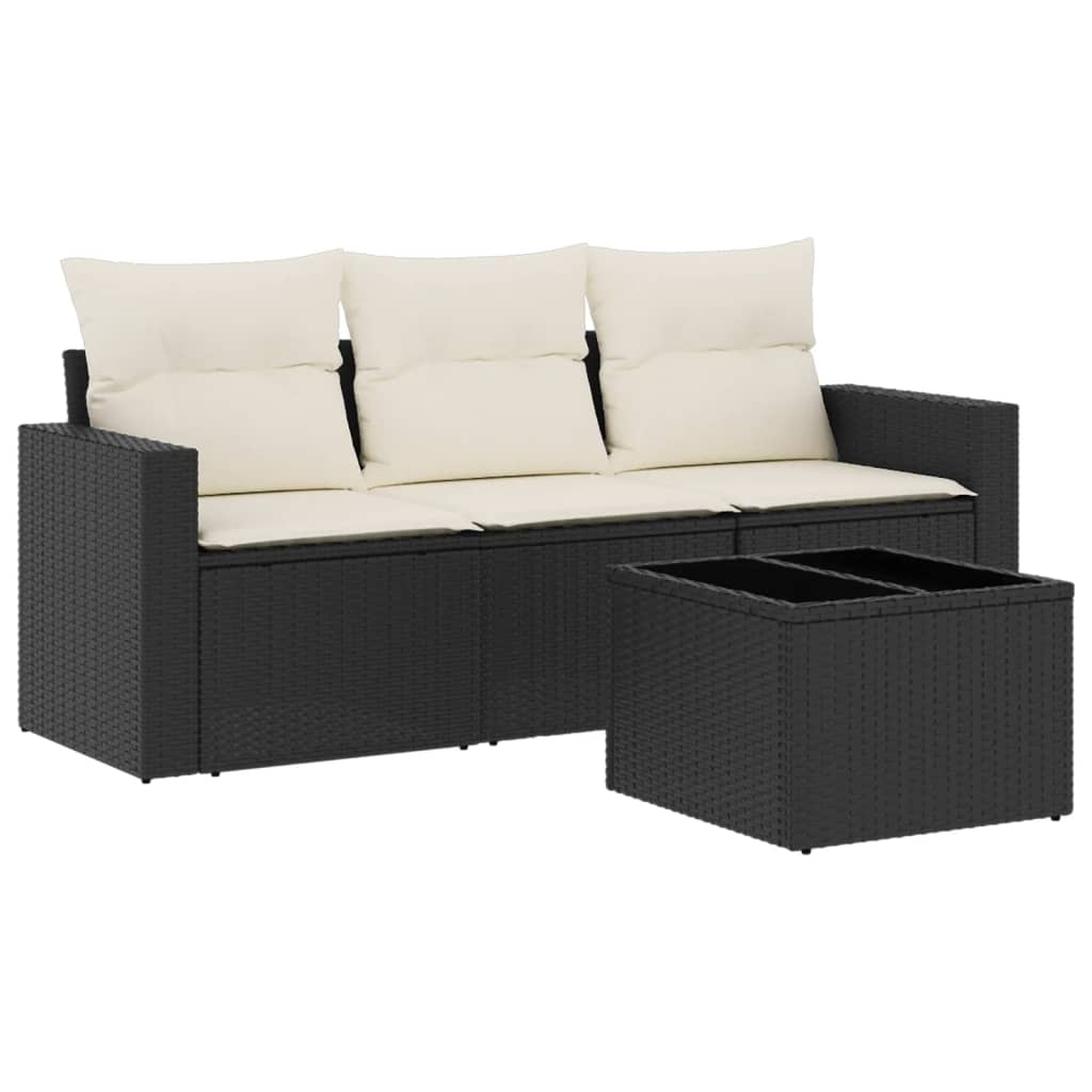 Set Divani da Giardino 4 pz con Cuscini Nero in Polyrattan - homemem39