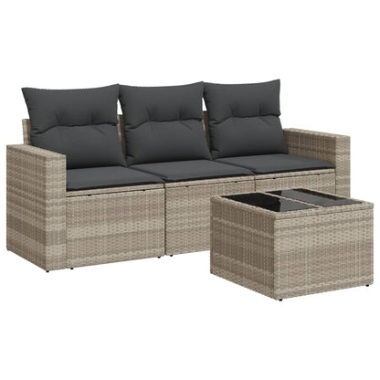 Set Divano da Giardino 4pz con Cuscini Grigio Chiaro Polyrattan - homemem39