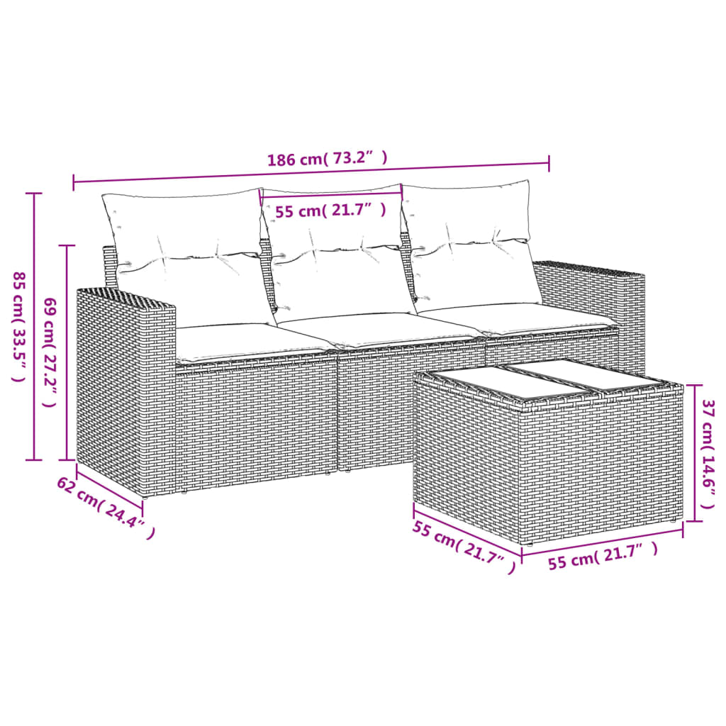 Set Divano da Giardino 4pz con Cuscini Grigio Chiaro Polyrattan - homemem39