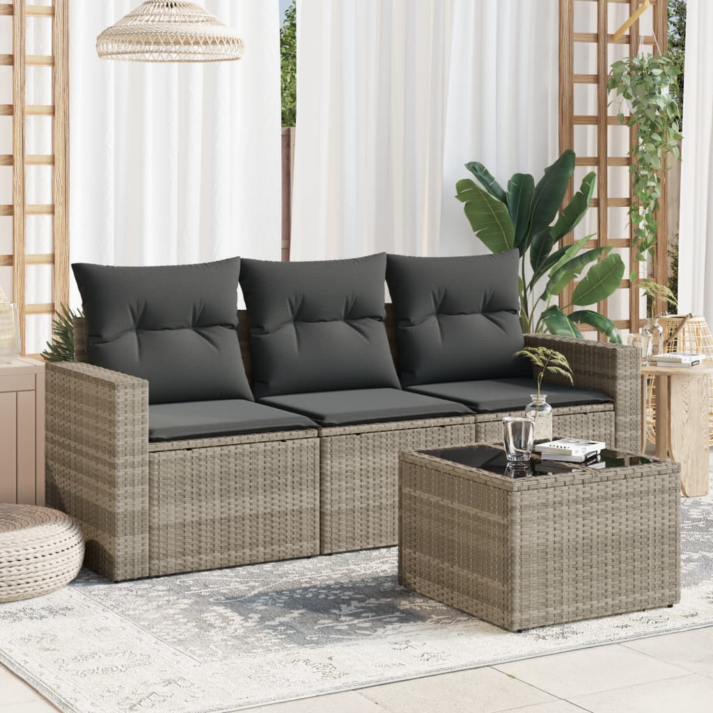 Set Divano da Giardino 4pz con Cuscini Grigio Chiaro Polyrattan - homemem39