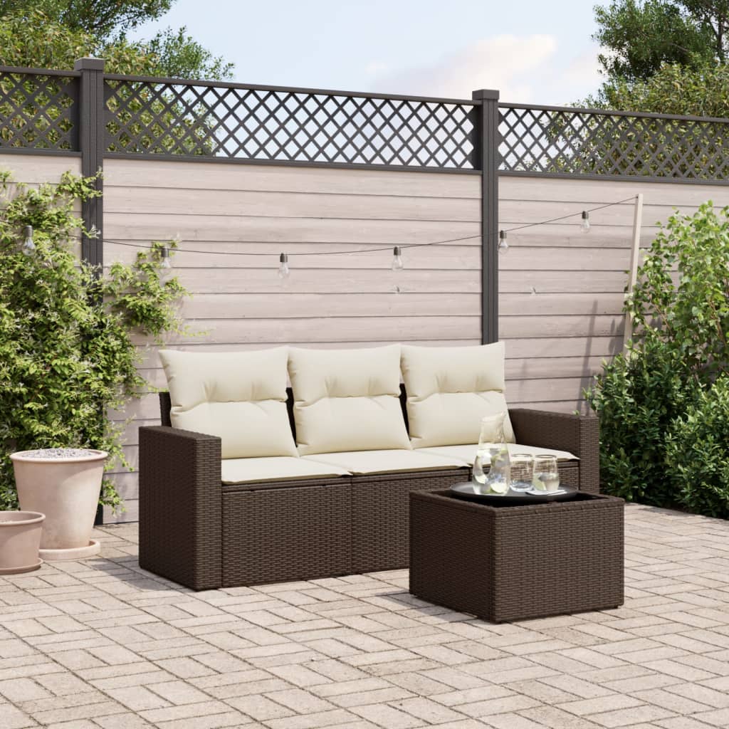 Set Divano da Giardino 4 pz con Cuscini Marrone in Polyrattan - homemem39