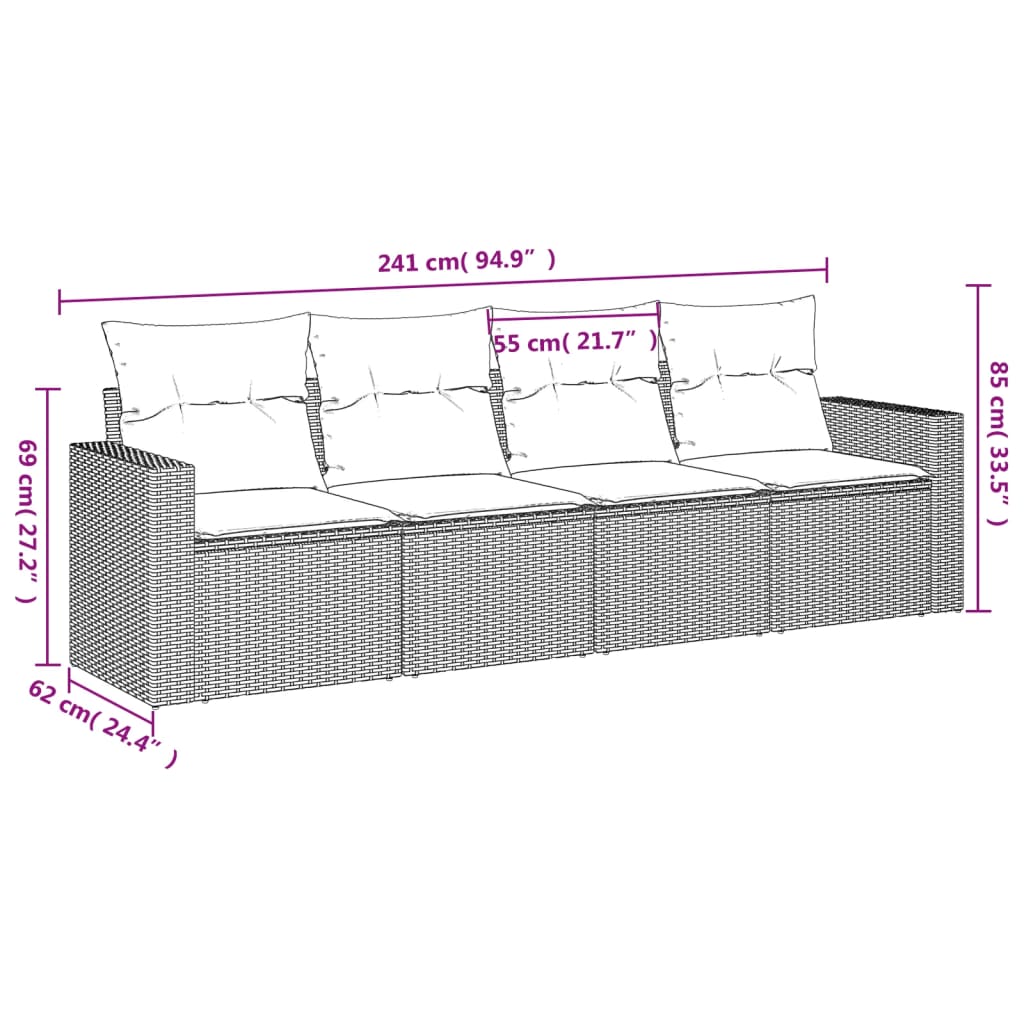 Set Divani da Giardino 4 pz con Cuscini Nero in Polyrattan - homemem39