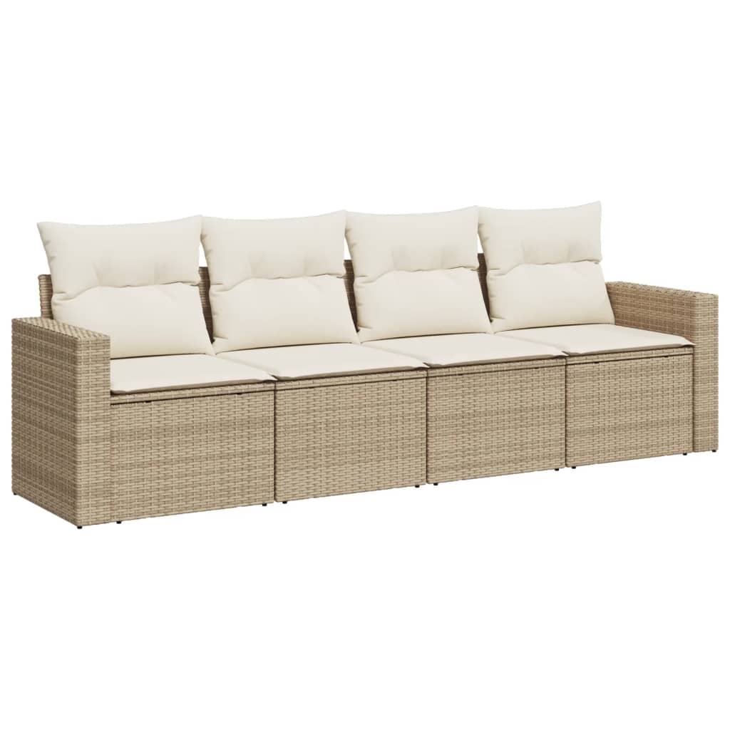 Set Divano da Giardino 4 pz con Cuscini Beige in Polyrattan - homemem39