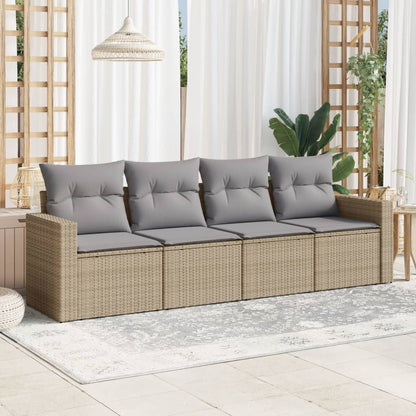 Set Divano da Giardino 4 pz con Cuscini Beige in Polyrattan - homemem39