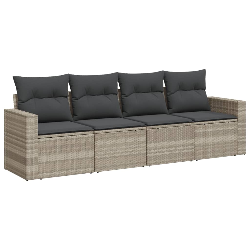 Set Divano da Giardino 4pz con Cuscini Grigio Chiaro Polyrattan - homemem39