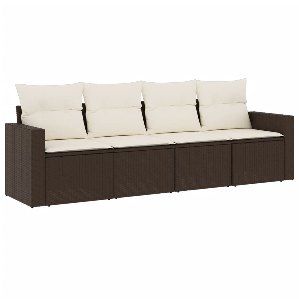 Set Divano da Giardino 4 pz con Cuscini Marrone in Polyrattan - homemem39