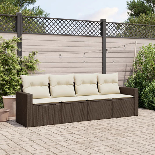 Set Divano da Giardino 4 pz con Cuscini Marrone in Polyrattan - homemem39