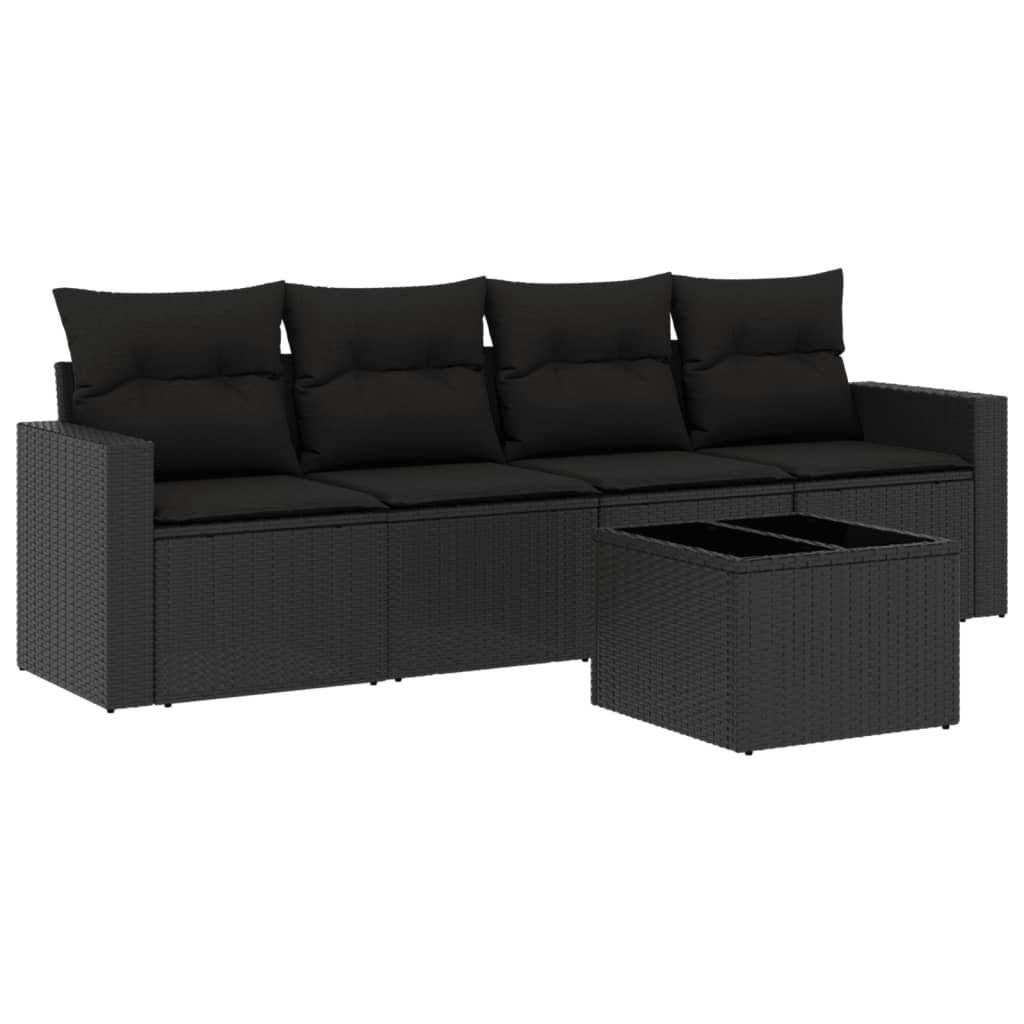 Set Divani da Giardino 5 pz con Cuscini in Polyrattan Nero - homemem39