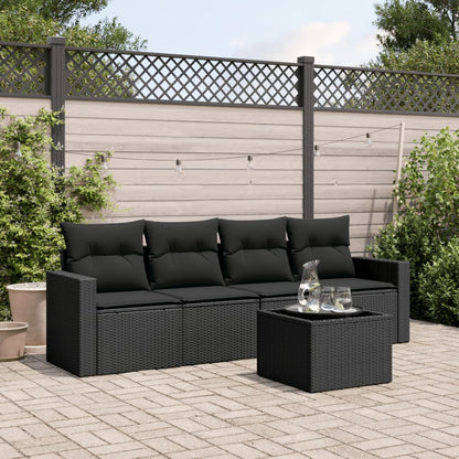 Set Divani da Giardino 5 pz con Cuscini in Polyrattan Nero - homemem39