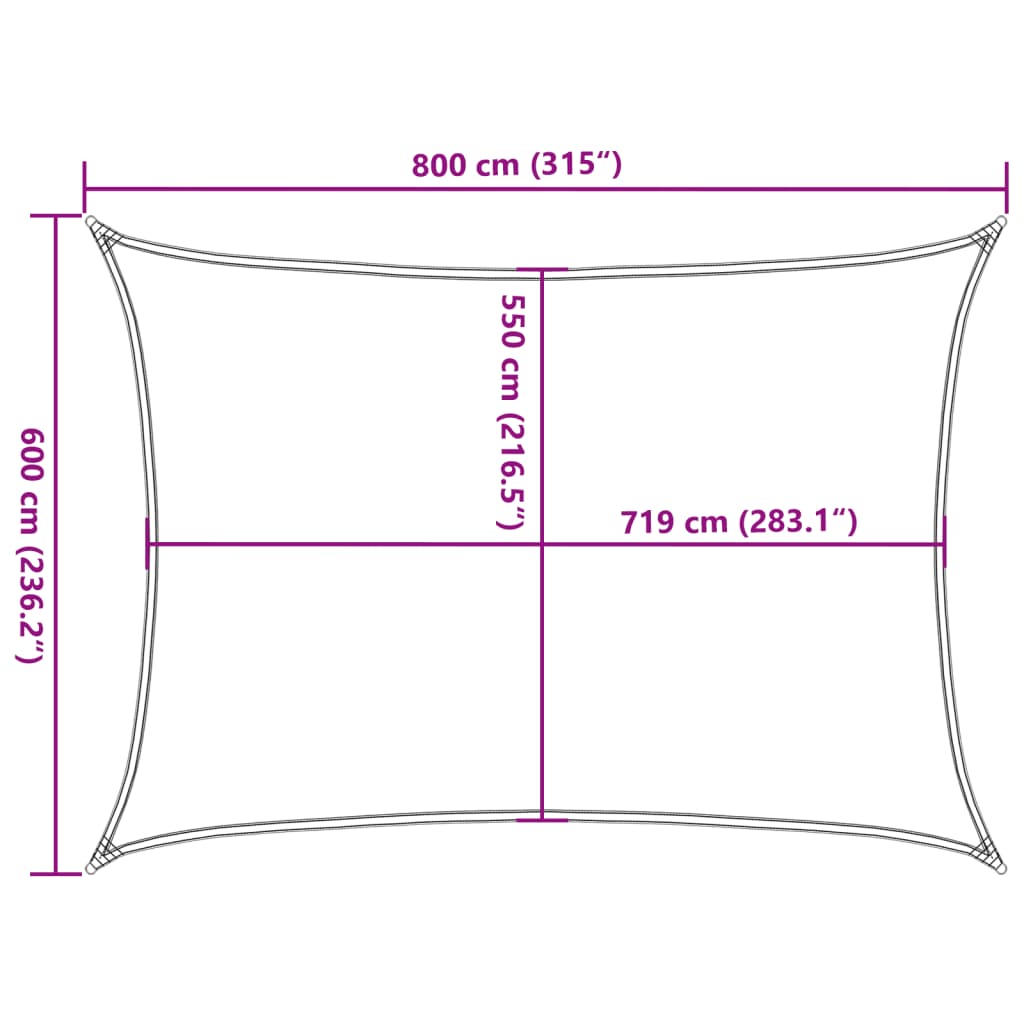 Vela Parasole 160 g/m² Rettangolare Grigio Chiaro 6x8 m in HDPE