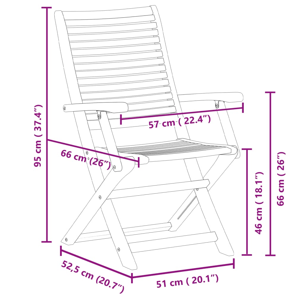 Sedie Giardino Pieghevoli 4 pz 57x66x95cm Legno Massello Acacia - homemem39