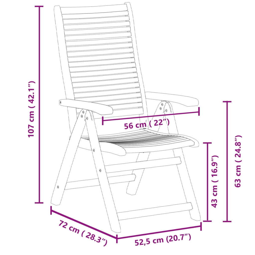 Sedie Giardino Reclinabili 8 pz 56x72x107 Legno Massello Acacia - homemem39