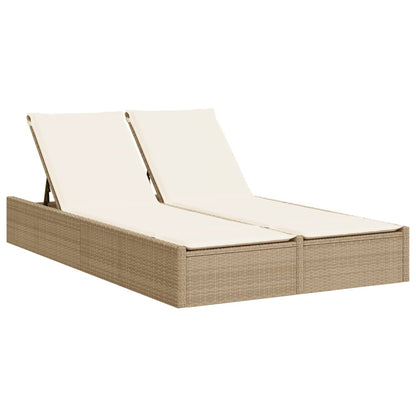 Lettino Prendisole con Cuscini Beige in Polyrattan