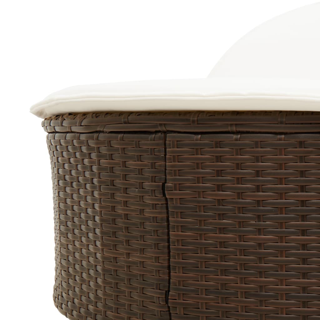 Lettino Prendisole con Cuscini Marrone in Polyrattan - homemem39