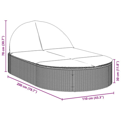 Lettino Prendisole con Cuscini Marrone in Polyrattan