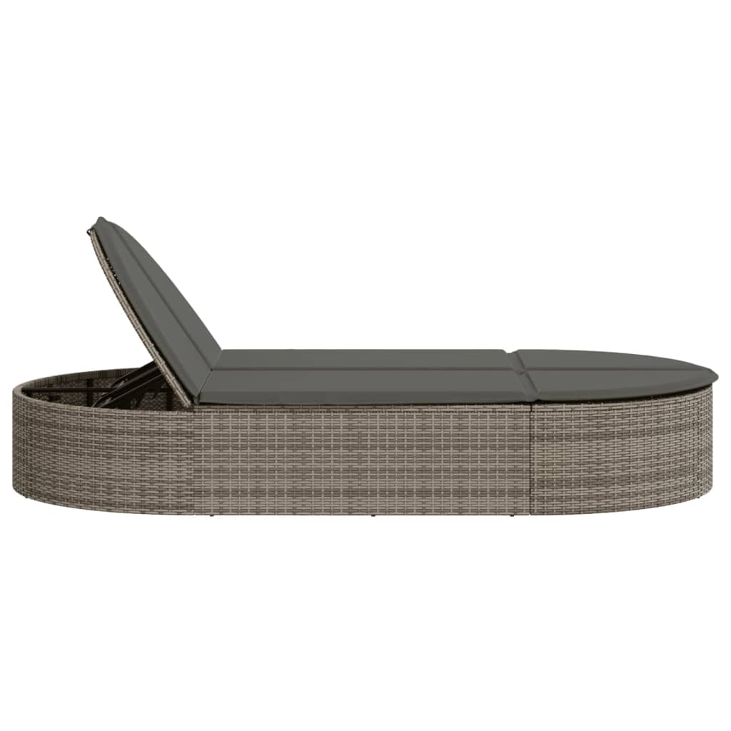 Lettino Prendisole Doppio con Cuscini Grigio in Polyrattan - homemem39